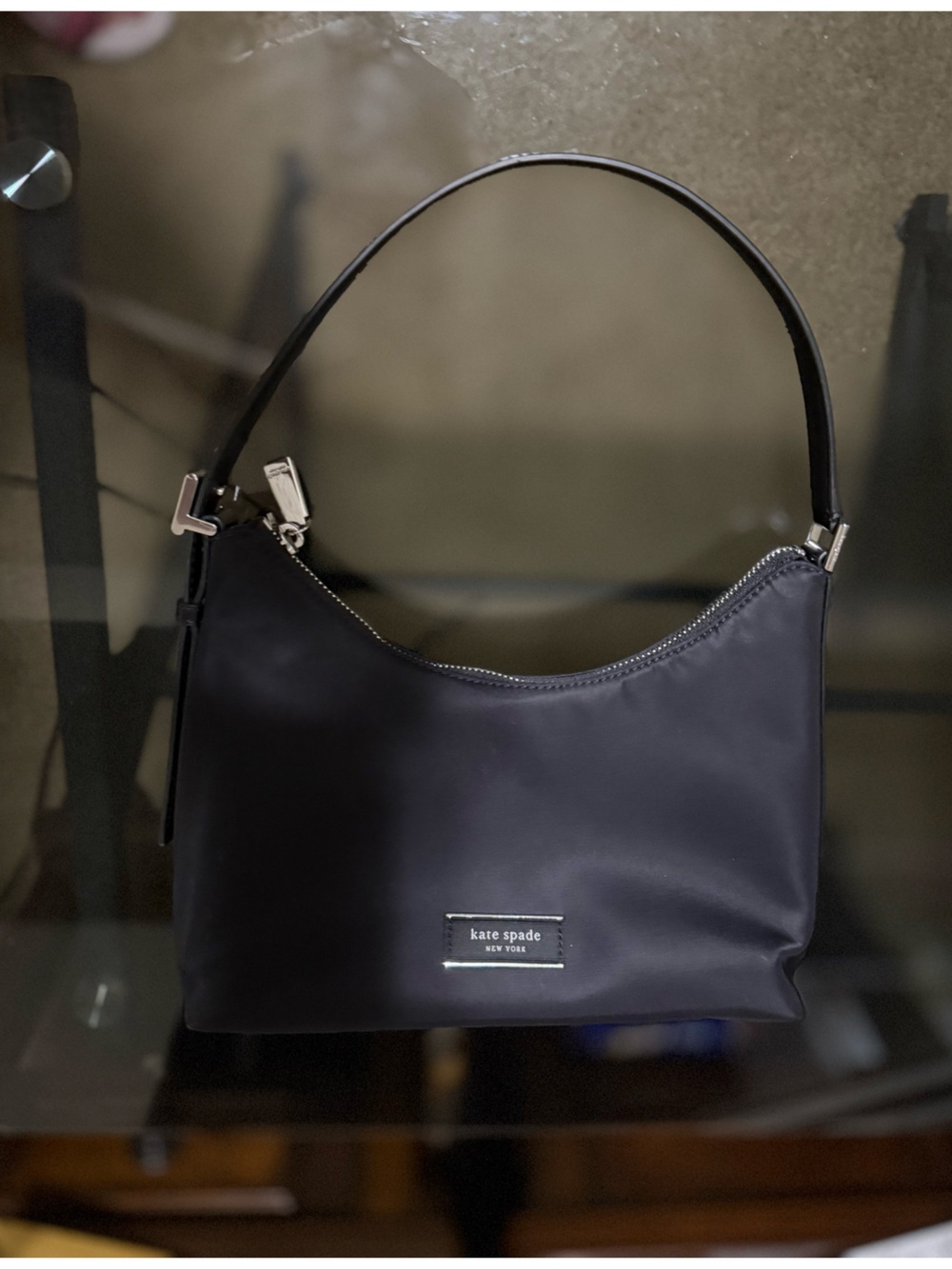 kate spade black shoulder hobo with silver hardware